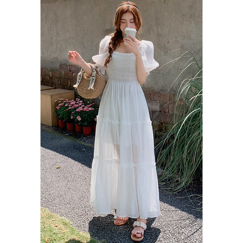 オフショルダーシャーリングワンピース