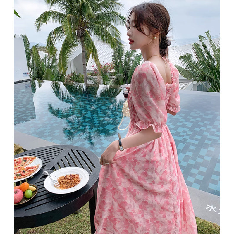 シャーリングシフォンワンピース