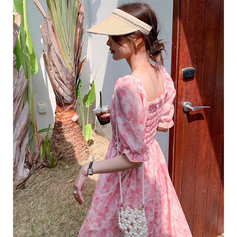シャーリングシフォンワンピース
