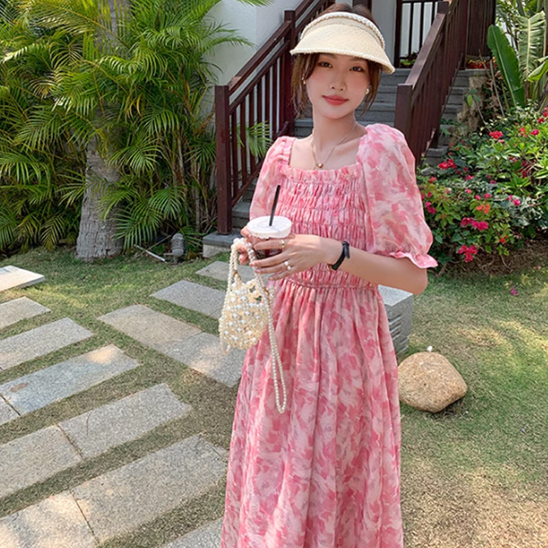 シャーリングシフォンワンピース