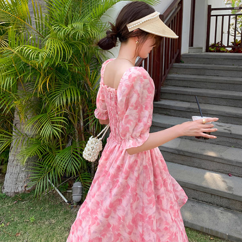 シャーリングシフォンワンピース