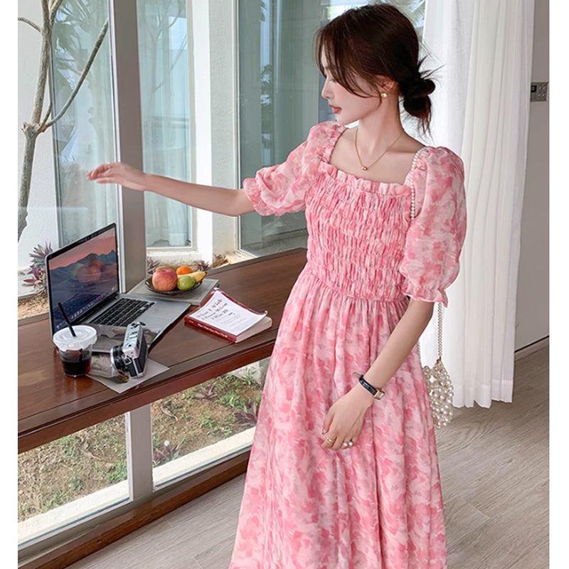 シャーリングシフォンワンピース