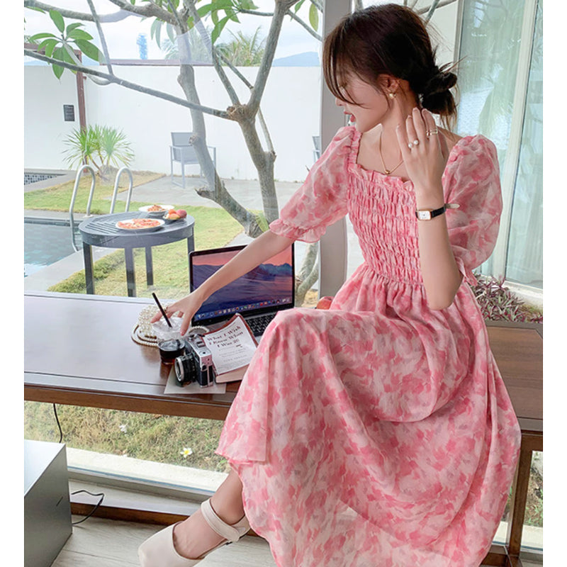 シャーリングシフォンワンピース