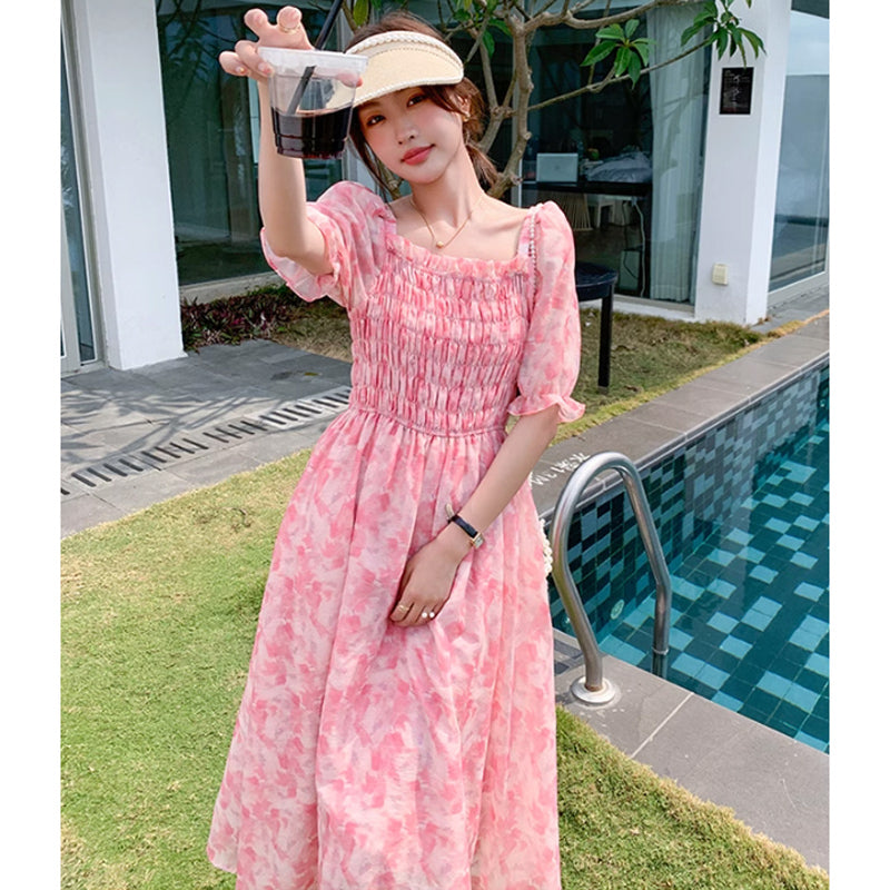 シャーリングシフォンワンピース