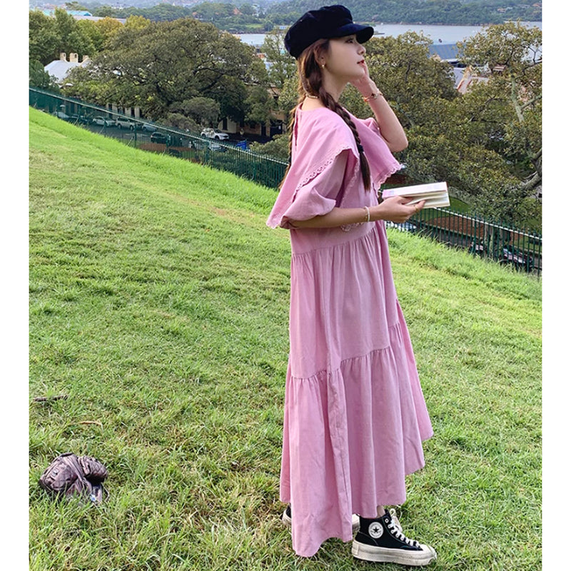 スクエアカラーレトロワンピース