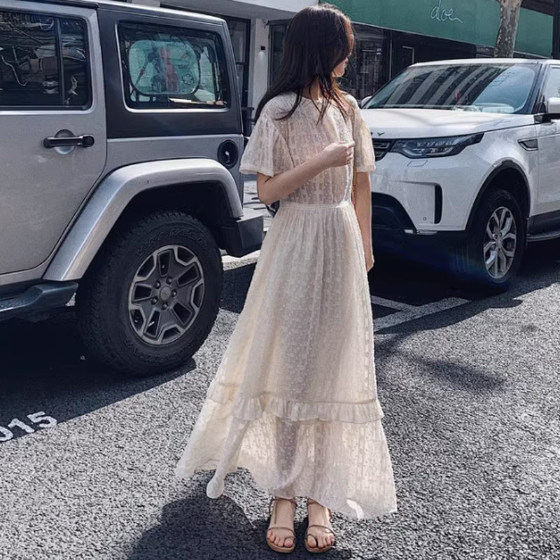 フレア袖レトロワンピース