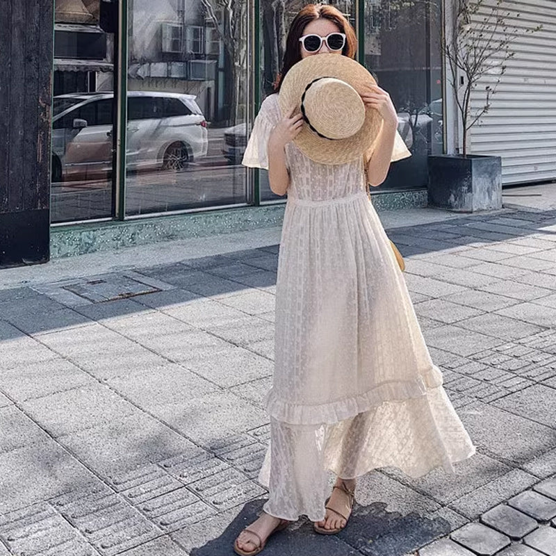 フレア袖レトロワンピース