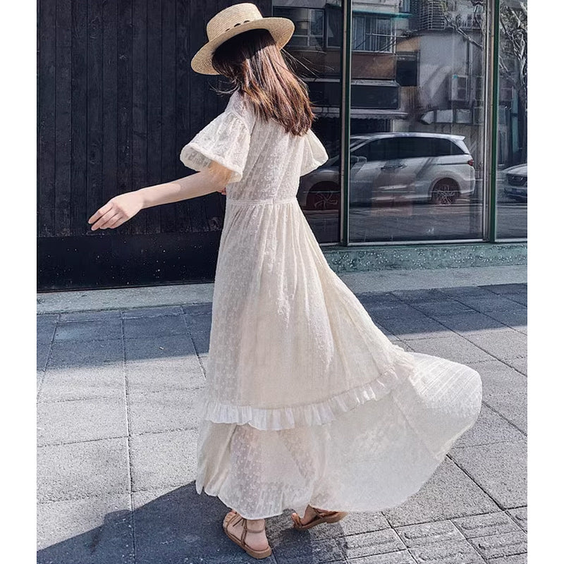 フレア袖レトロワンピース