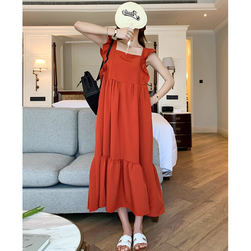 バックオープンフリルスリーブワンピース