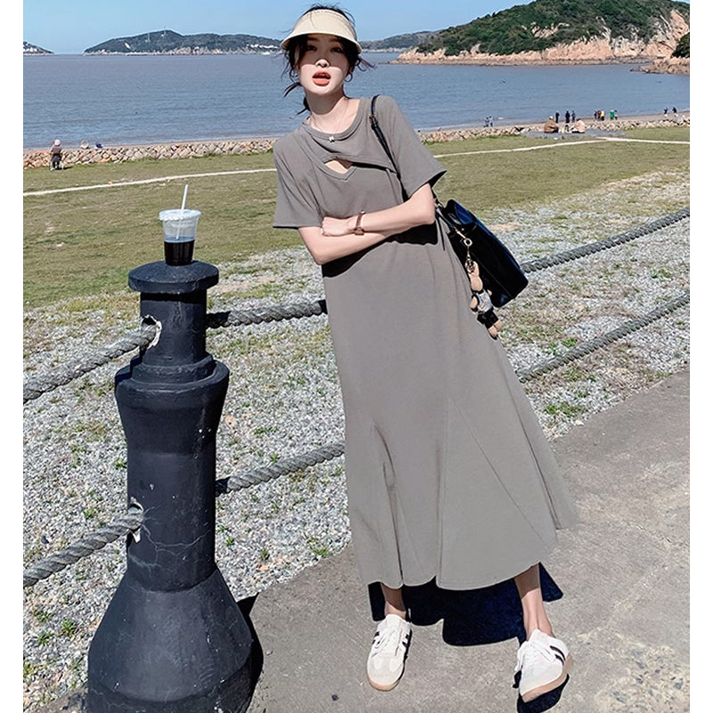 ソリッドカラーフレアワンピース(2colors)