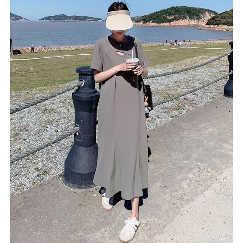 ソリッドカラーフレアワンピース(2colors)