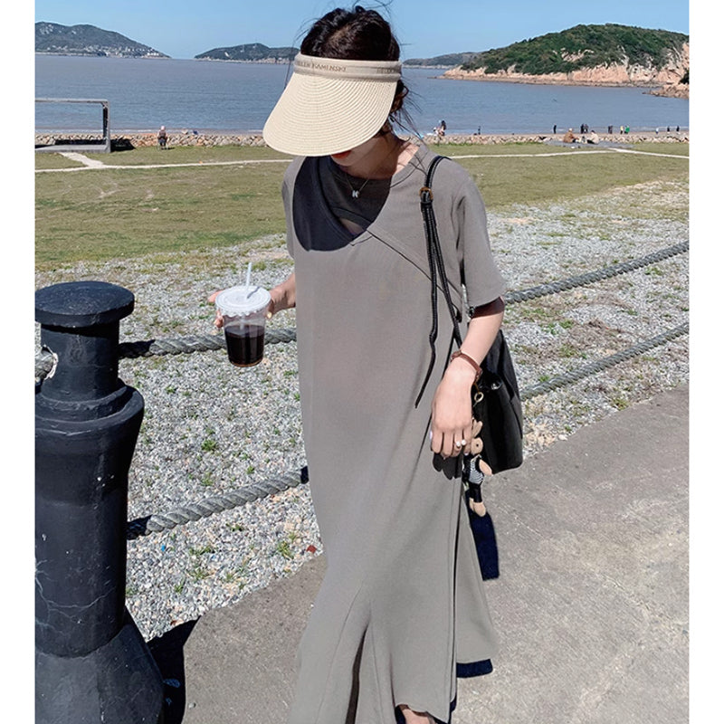 ソリッドカラーフレアワンピース(2colors)