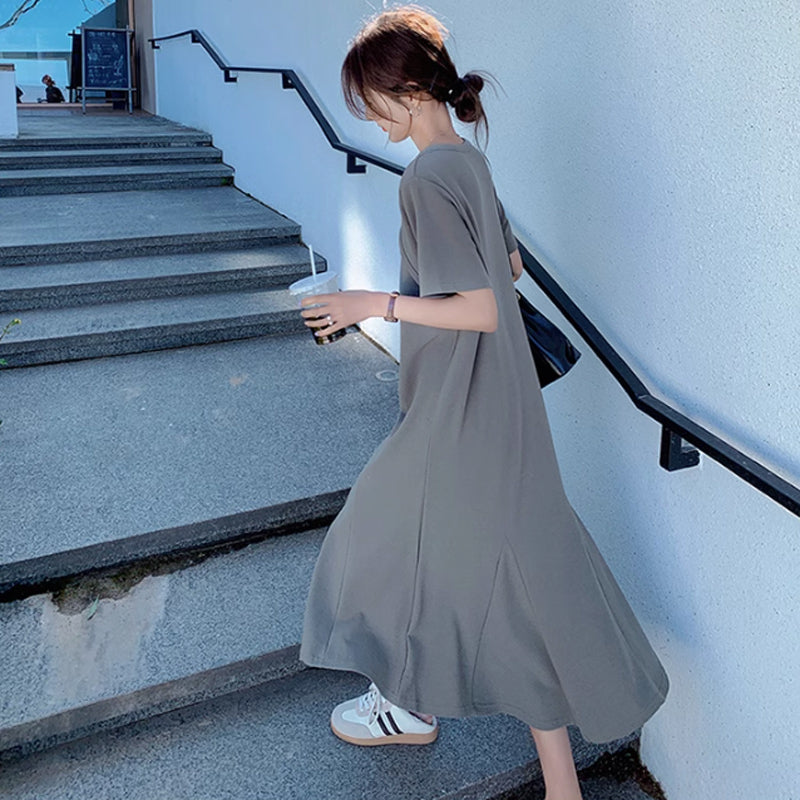 ソリッドカラーフレアワンピース(2colors)