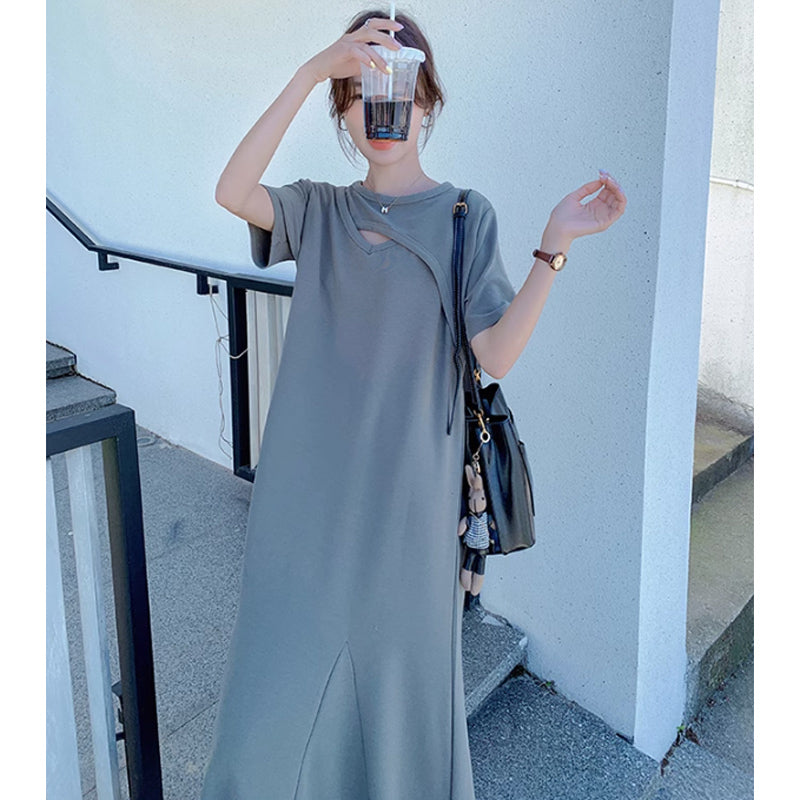 ソリッドカラーフレアワンピース(2colors)