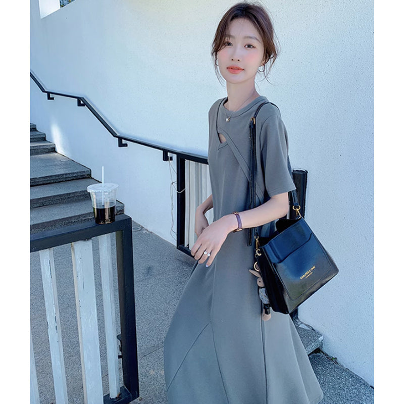 ソリッドカラーフレアワンピース(2colors)