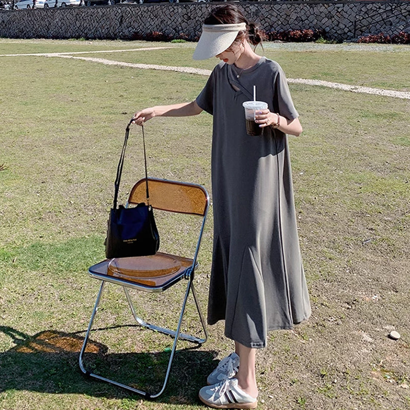 ソリッドカラーフレアワンピース(2colors)