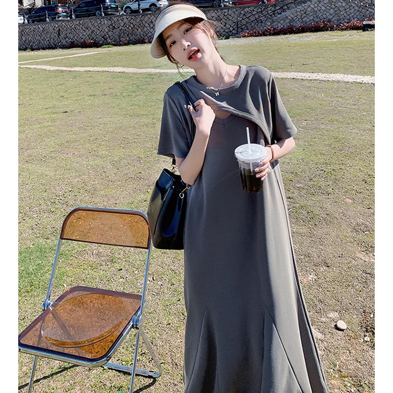 ソリッドカラーフレアワンピース(2colors)