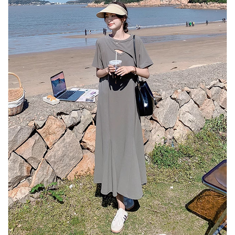 ソリッドカラーフレアワンピース(2colors)