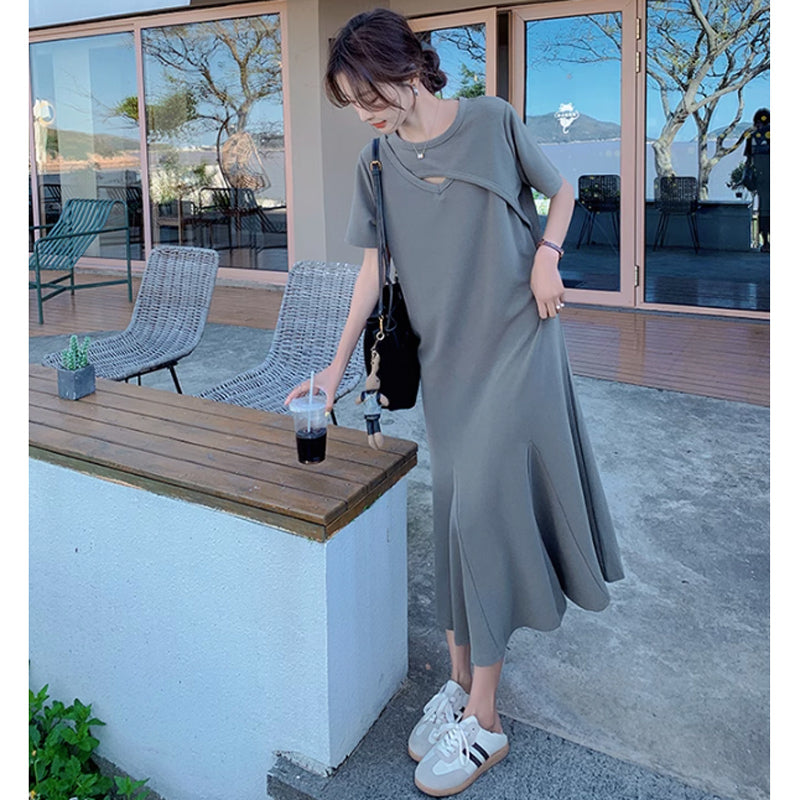 ソリッドカラーフレアワンピース(2colors)