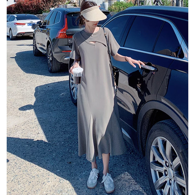 ソリッドカラーフレアワンピース(2colors)