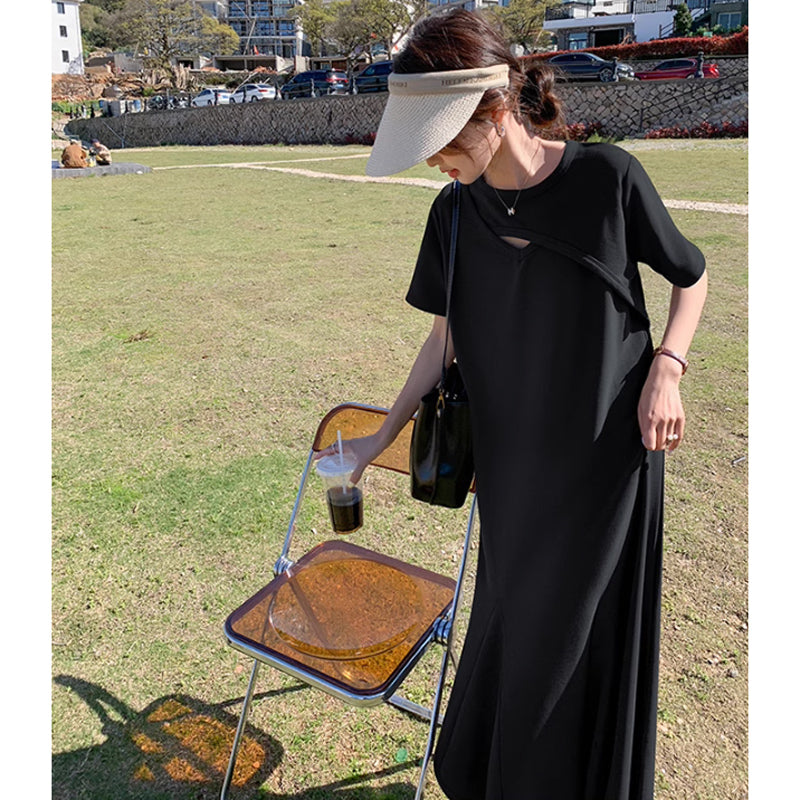 ソリッドカラーフレアワンピース(2colors)