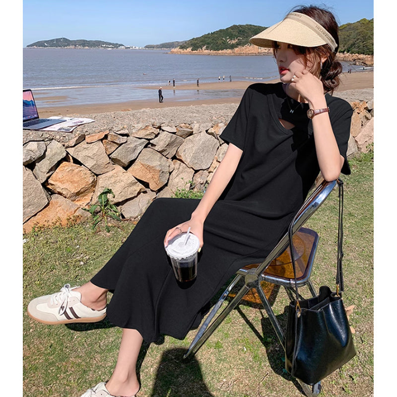 ソリッドカラーフレアワンピース(2colors)