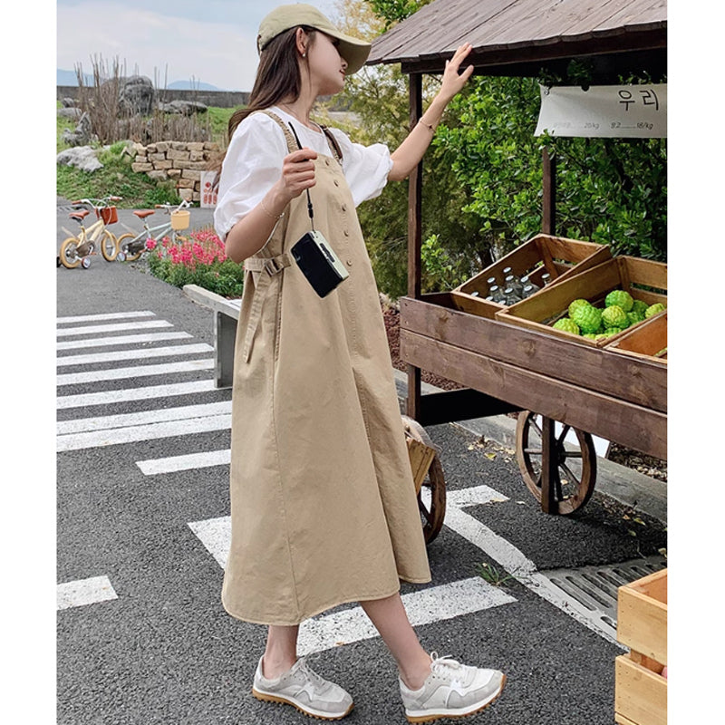 バルーン袖Tシャツ×チノサロペットスカート