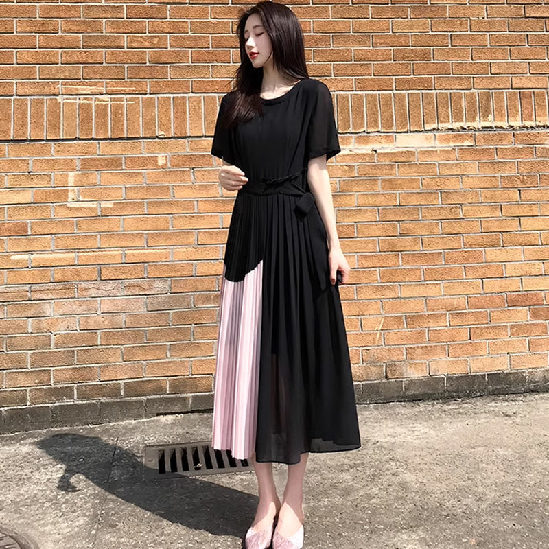 ツートンプリーツスカートワンピース