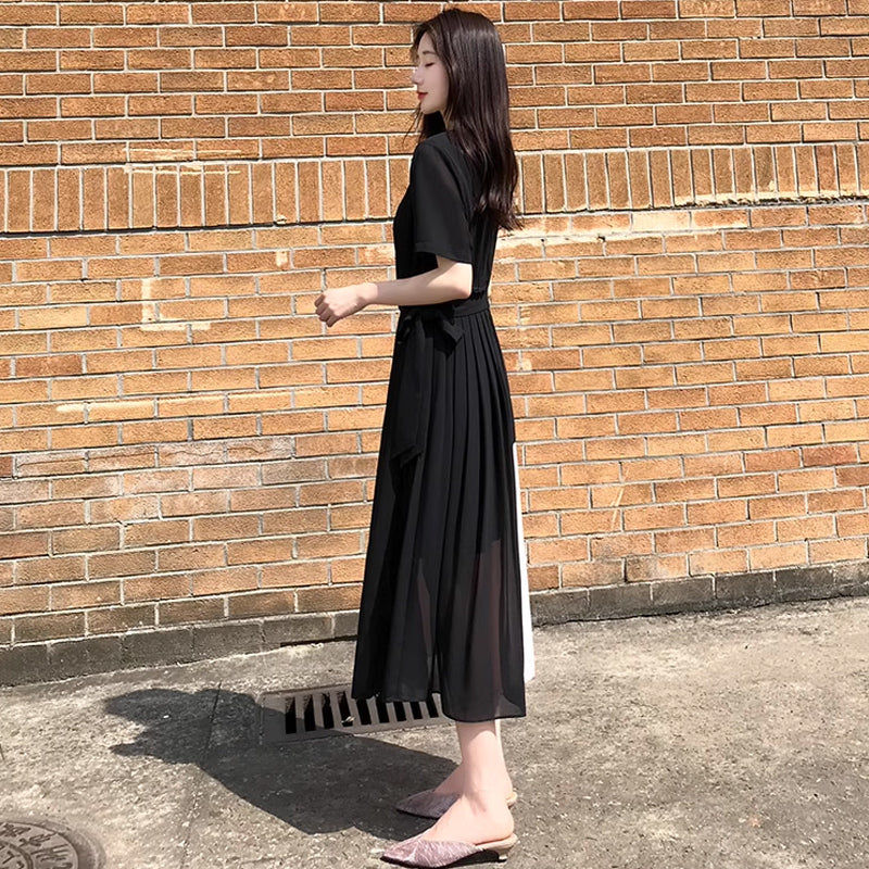 ツートンプリーツスカートワンピース