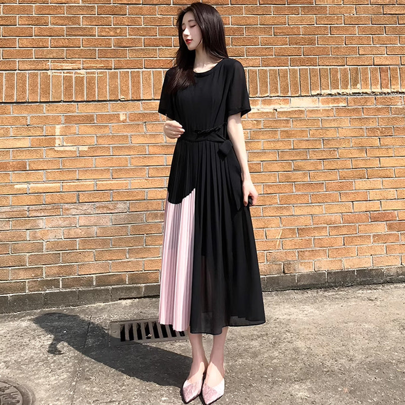 ツートンプリーツスカートワンピース