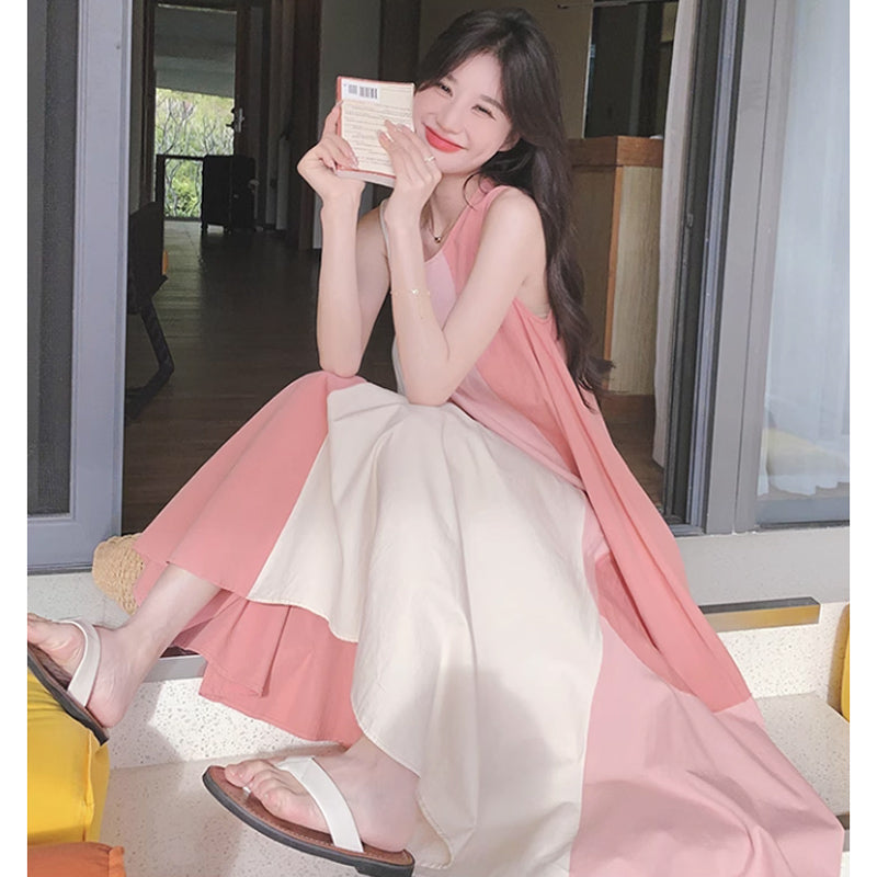 パッチワーク風ノースリーブワンピース