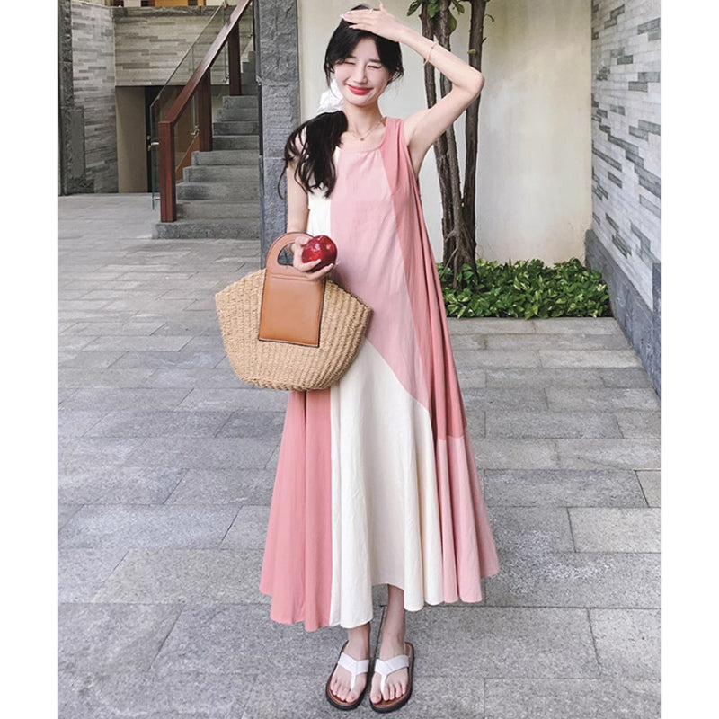 パッチワーク風ノースリーブワンピース