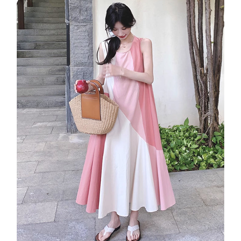 パッチワーク風ノースリーブワンピース