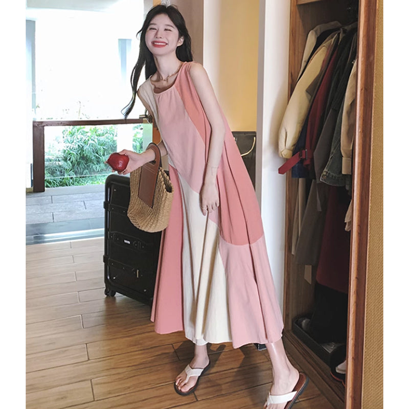 パッチワーク風ノースリーブワンピース