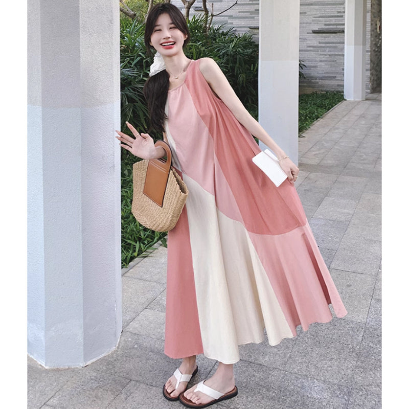 パッチワーク風ノースリーブワンピース