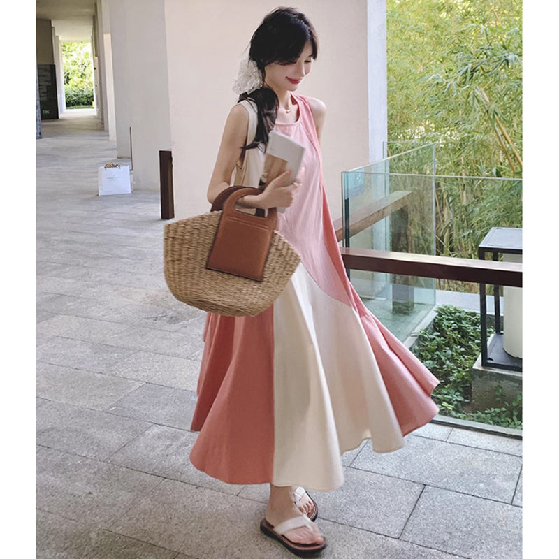 パッチワーク風ノースリーブワンピース