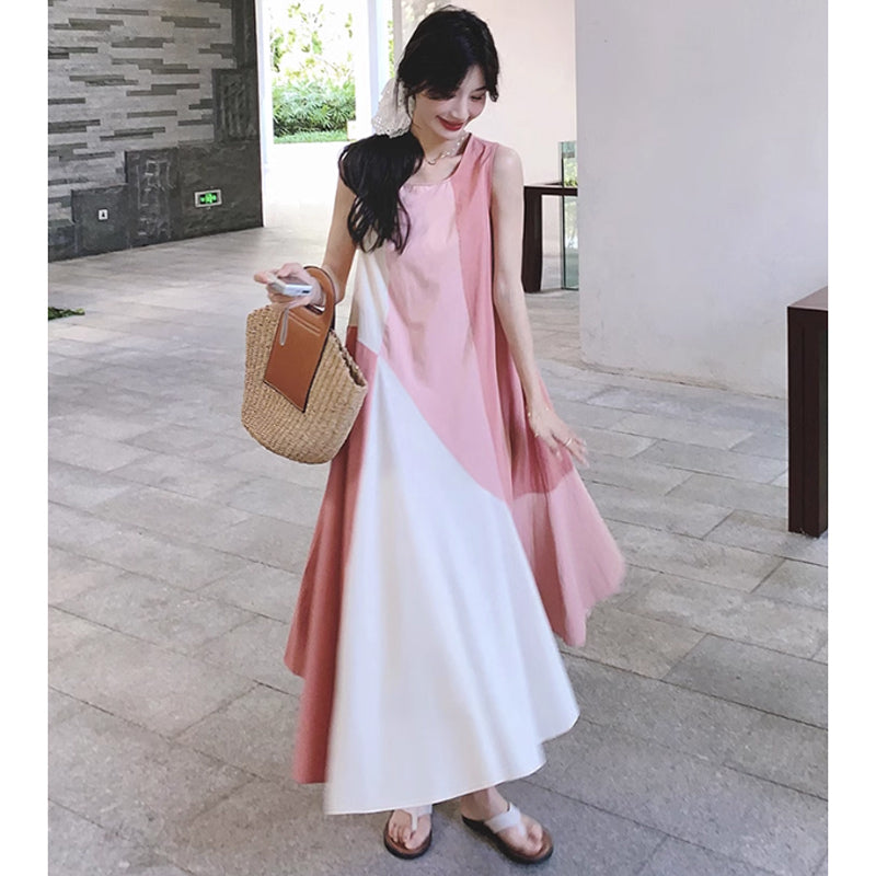 パッチワーク風ノースリーブワンピース