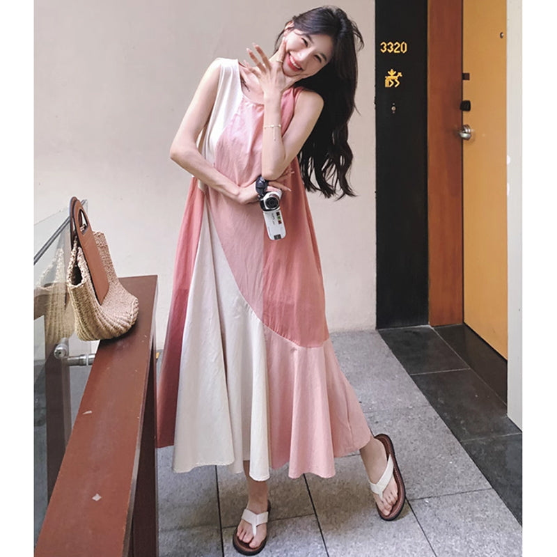 パッチワーク風ノースリーブワンピース