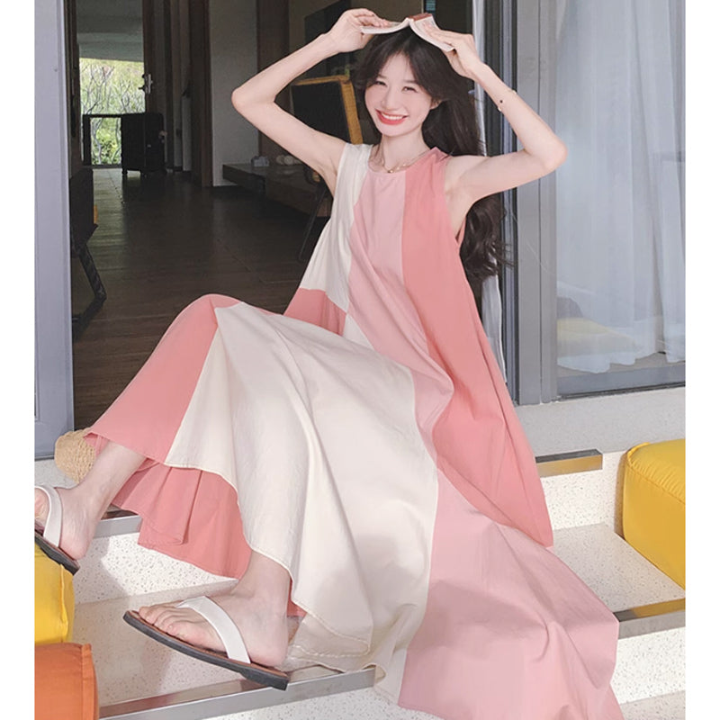 パッチワーク風ノースリーブワンピース