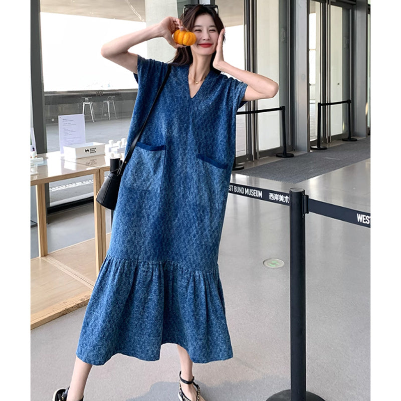 裾フレアVネックワンピース