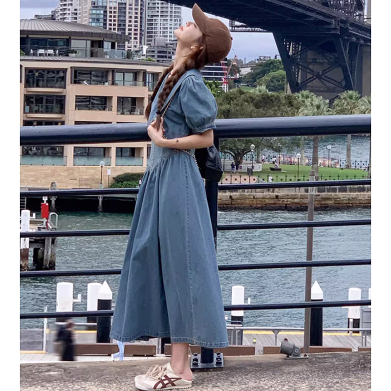 襟コンシャスデニムワンピース