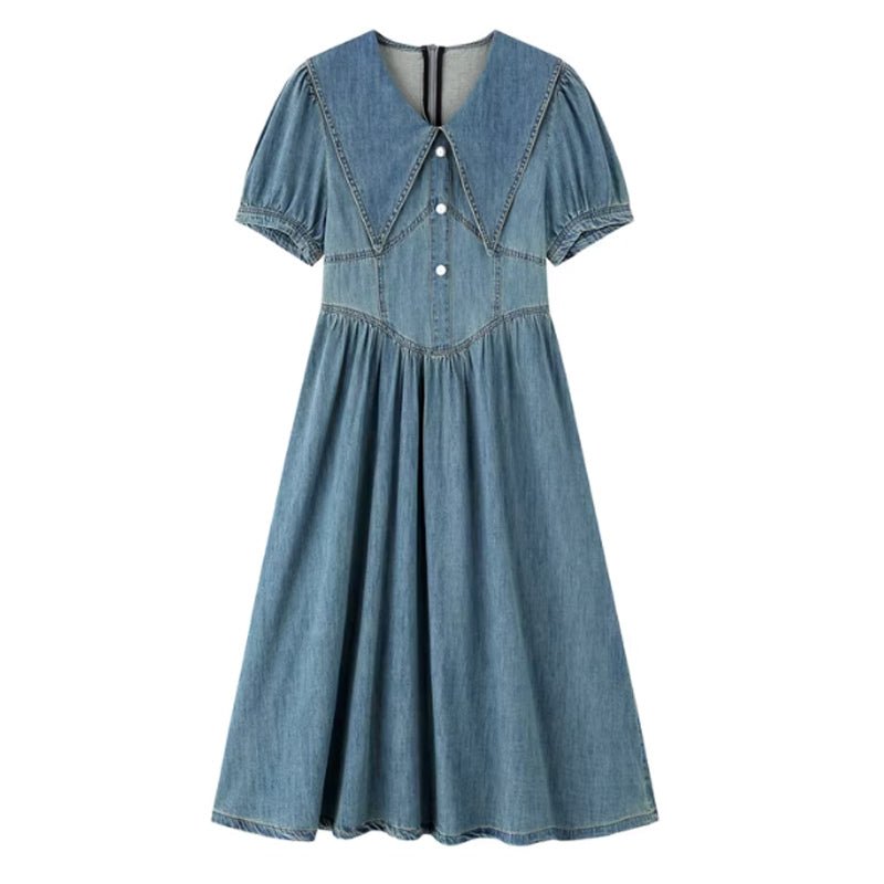襟コンシャスデニムワンピース