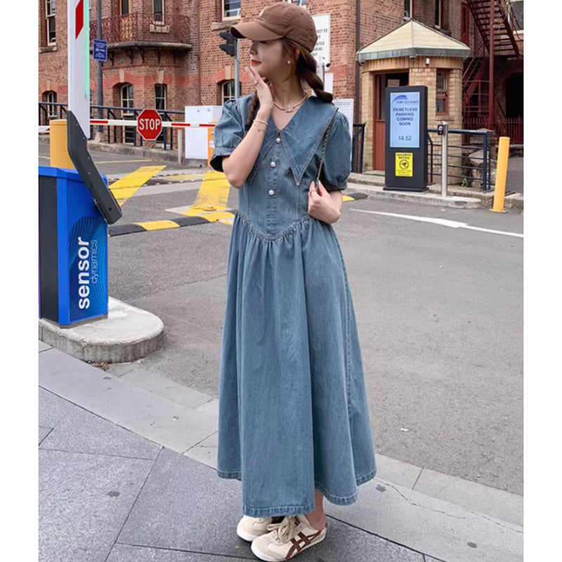 襟コンシャスデニムワンピース