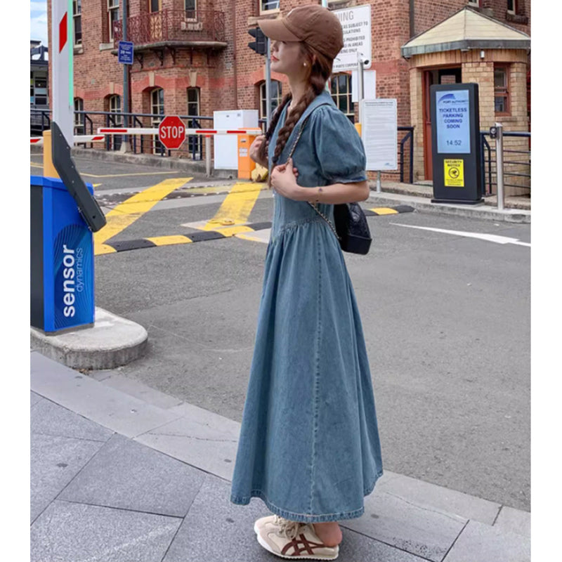 襟コンシャスデニムワンピース