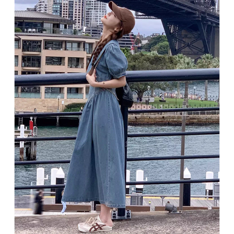 襟コンシャスデニムワンピース