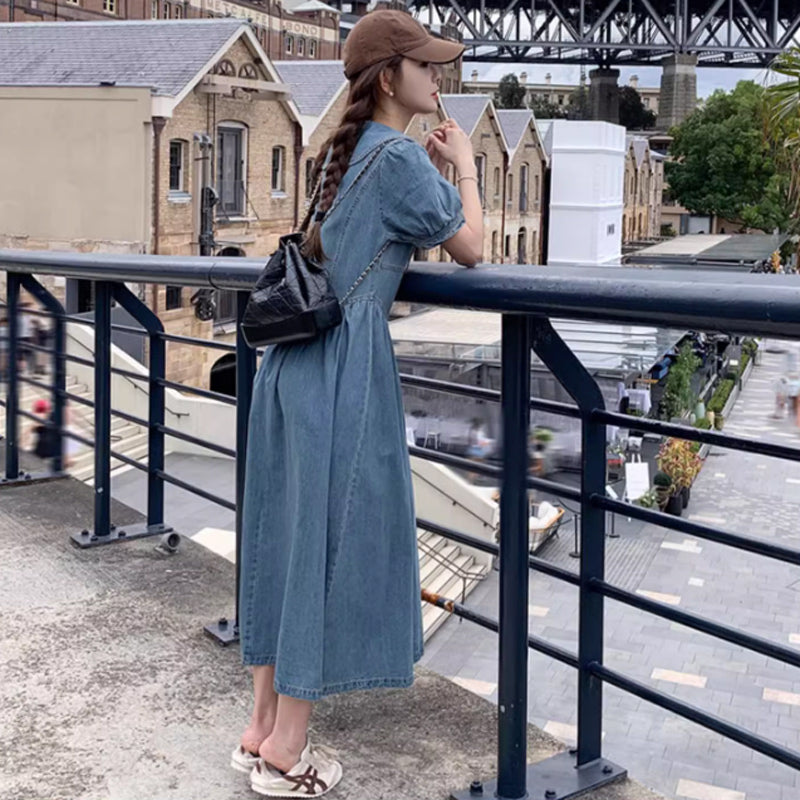 襟コンシャスデニムワンピース