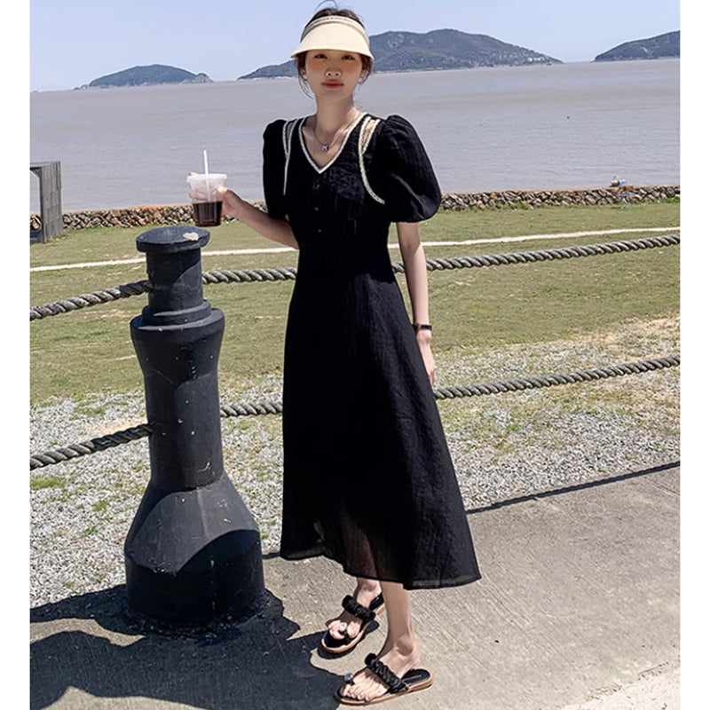 レイヤード風パフスリーブワンピース
