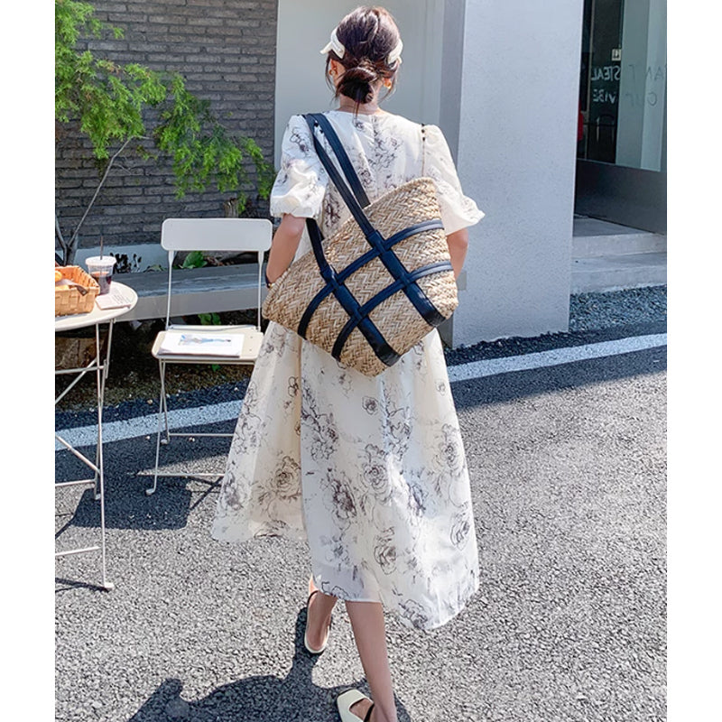 2wayショルダーフラワーワンピース