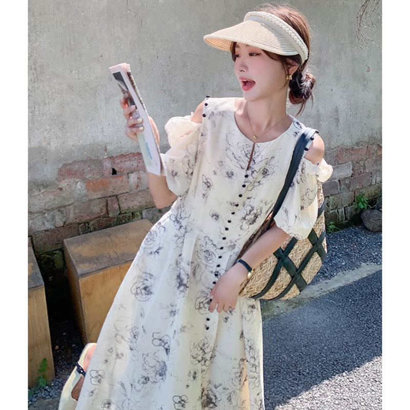 2wayショルダーフラワーワンピース