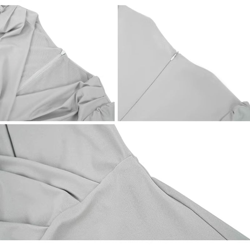 ミモレ丈メタリック風カシュクールドレス(3colors)